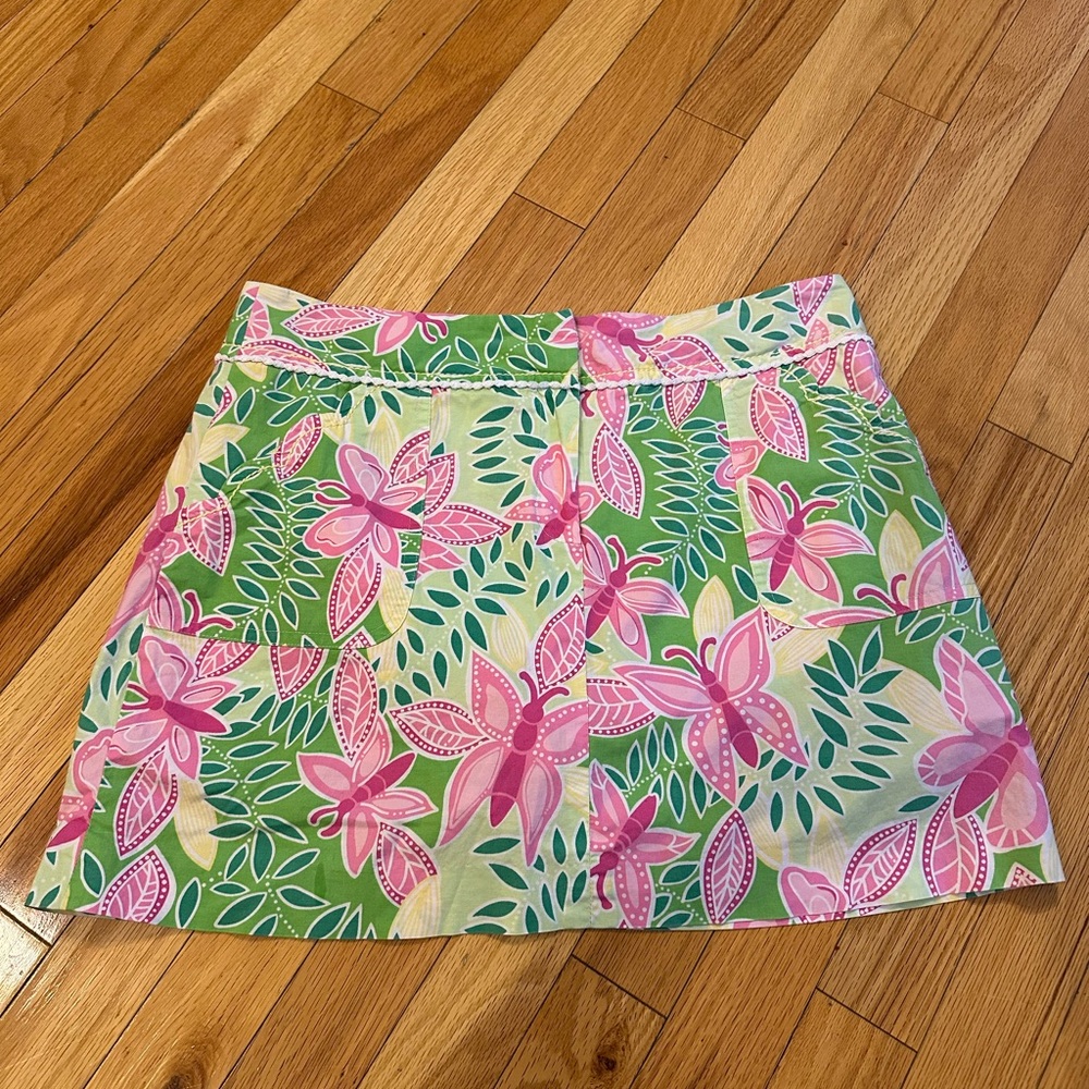 Lilly Pulitzer Pink and Green Floral Mini Skirt